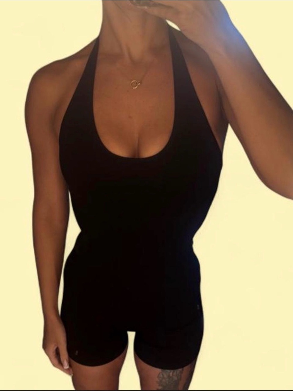 NWT Pumiey Black Backless Halter Workout Romper Seamless Unitard Size M
